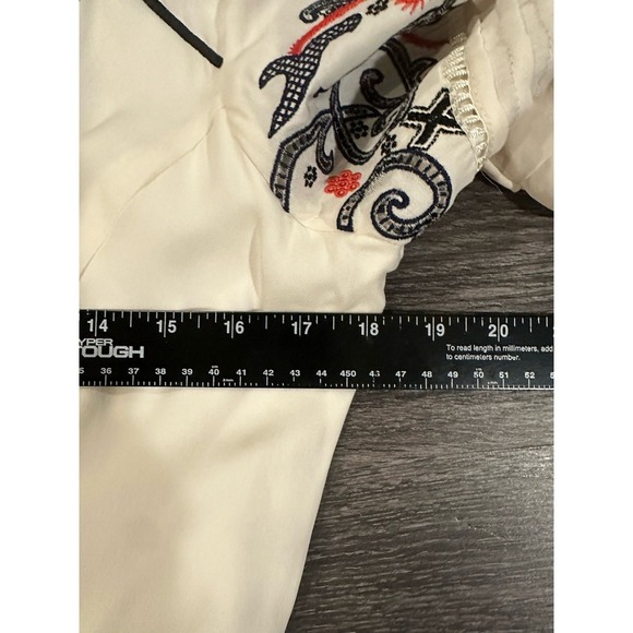 Parker Mini Dress Womens Medium Ivory Silk Embroidered Boho Bell Sleeve Whimsy - Picture 10 of 15